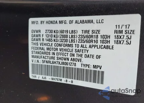 2018 Honda Odyssey Ex-L from USA, damaged, VIN 5FNRL6H7XJB061278